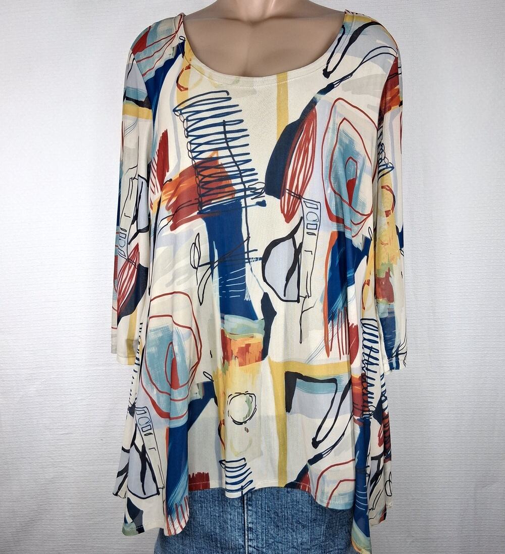 Peck & Peck‎ Tunic Top Women's Size Large 3/4 Sleeve Abstract Geometric Print